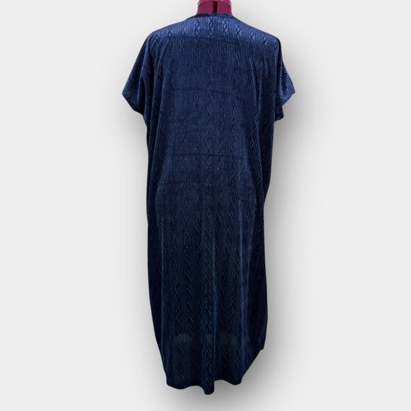 Vanity Fair One Size Blue Velour Caftan Long Kimono Sleeve V Neck Textured Maxi - Picture 3 of 8